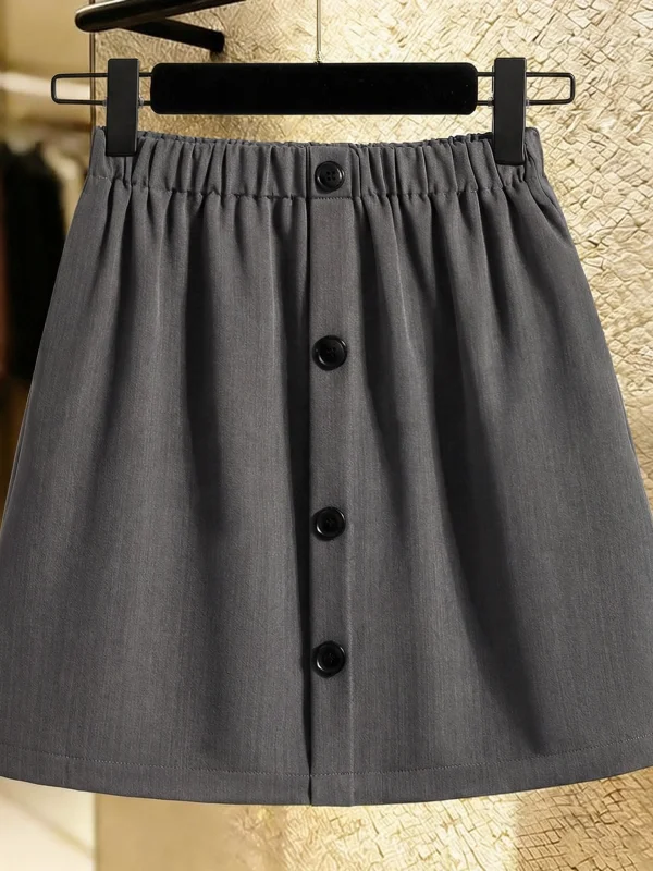 Grey A-Line  Skirt High Waist Straight Cut plus Size Summer New Style Women's Commute Korean Style Short Half Skirt