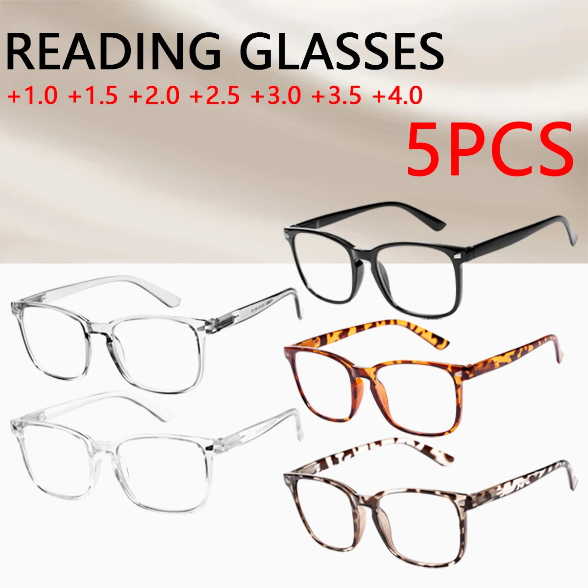 5 Stück Anti-Blaulicht-Brille – Anti-Ermüdungs-Lesebrille mit Federscharnieren, übergroße Unisex-Rahmen, Leistung +1,0 bis +4,0