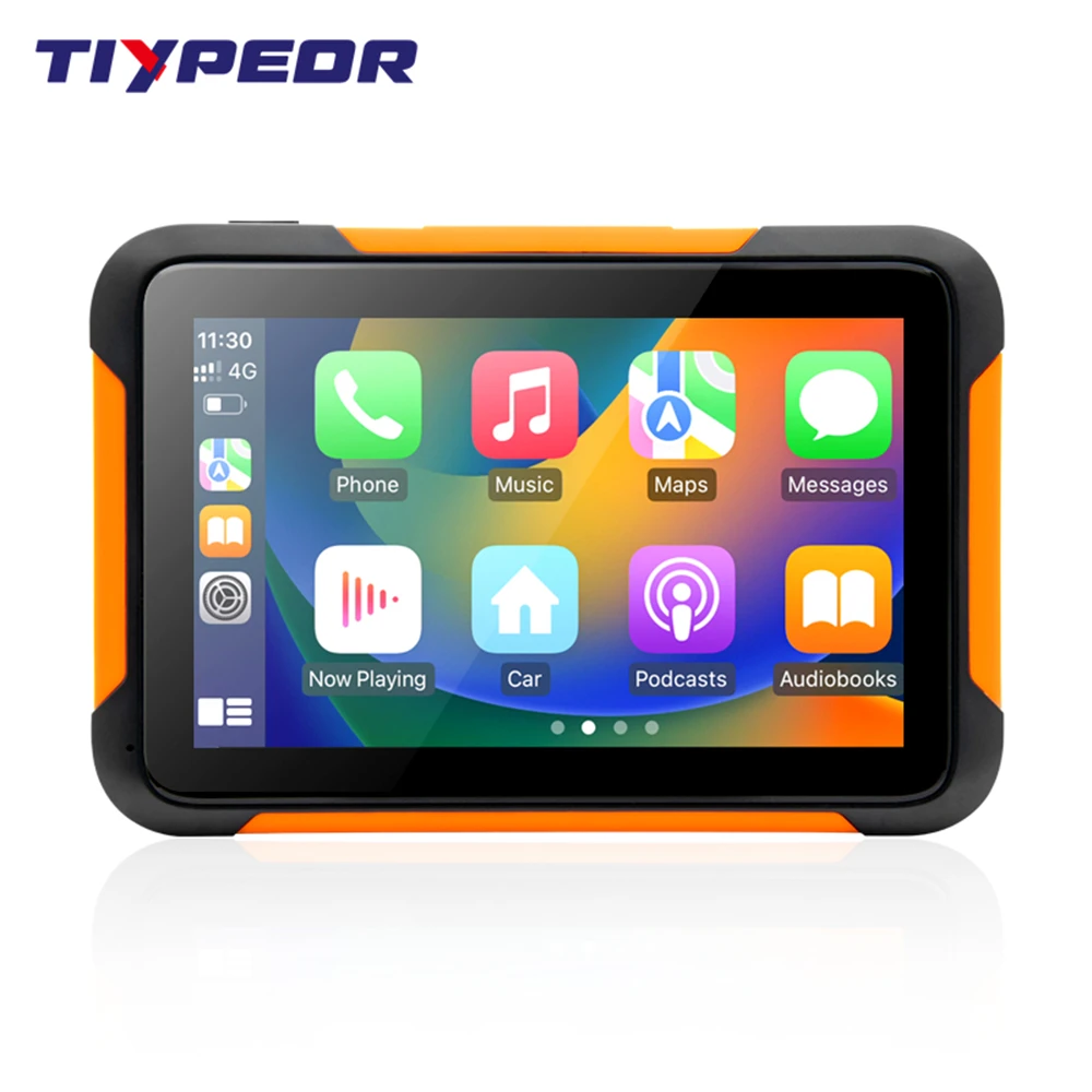 TIYPEOR IPX7 Waterproof Moto TPMS Monitor System with Wireless CarPlay and Android Auto Navigator Bluetooth SD Card