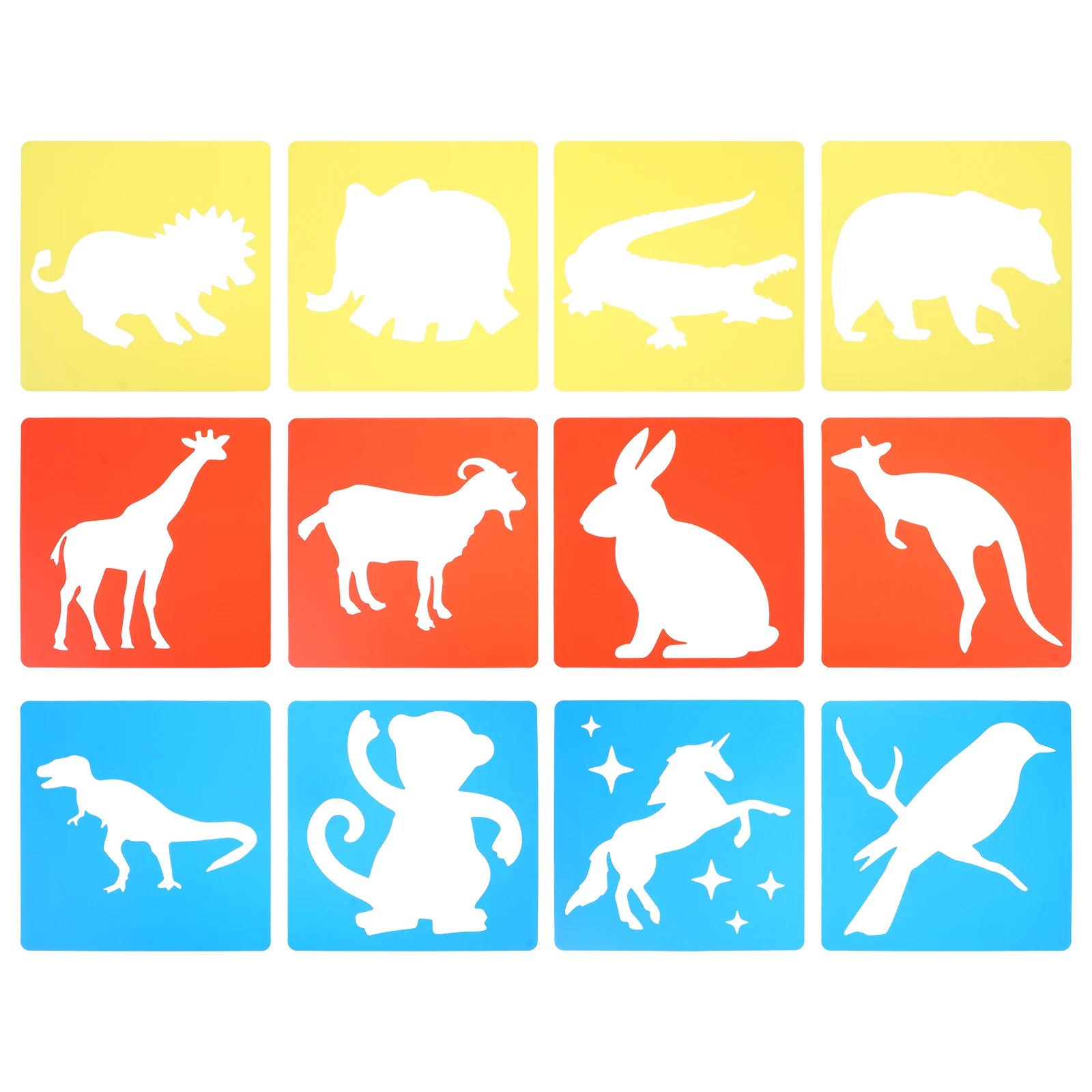 

12 Sheets Animal Stencils Templates for Kids Drawing PP Material Durable Cartoon Crafts Educational Student