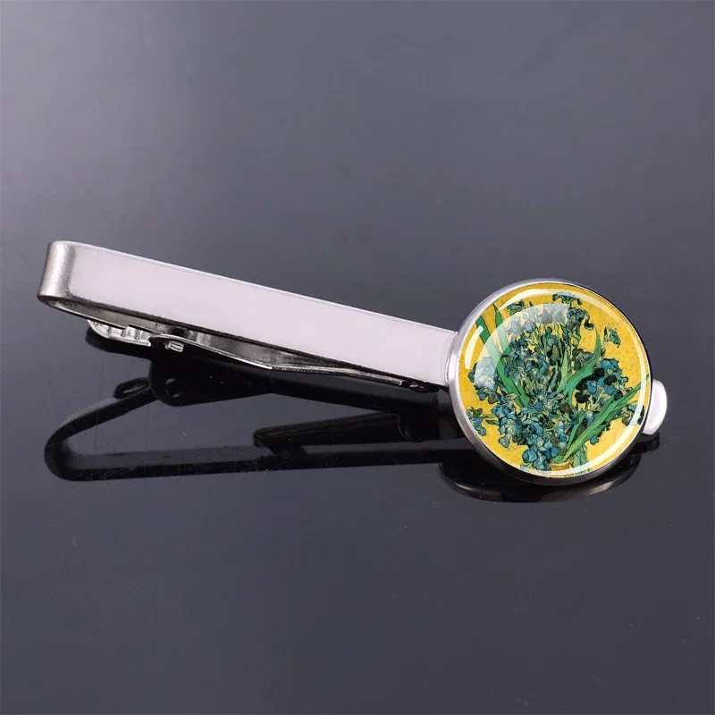 فان جوخ النفط اللوحة التعادل كليب أزياء الرجال الفن مجوهرات ليلة المشهد نمط فضي اللون التعادل كليب الفنان هدية عيد الأب