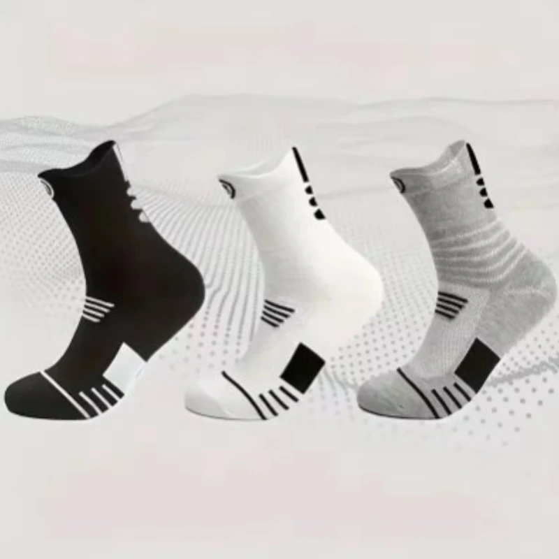 3 Paar rutschfeste Fußballsocken für Herren, Baumwollsocken, mittlere Röhre, Fußball, Basketball, Sportsocken, atmungsaktiv, desodorierende Socken 2025