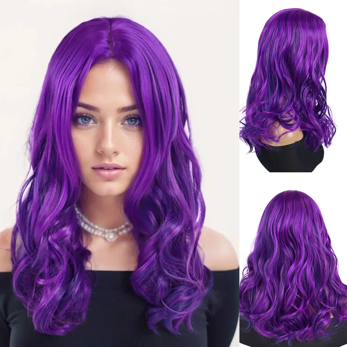 Synthetic Hair Mal Costume for Girls Movie Cosplay Wigs for Women Purple Mixed Blue Wigs for Girls Wig Halloween Wig Popular