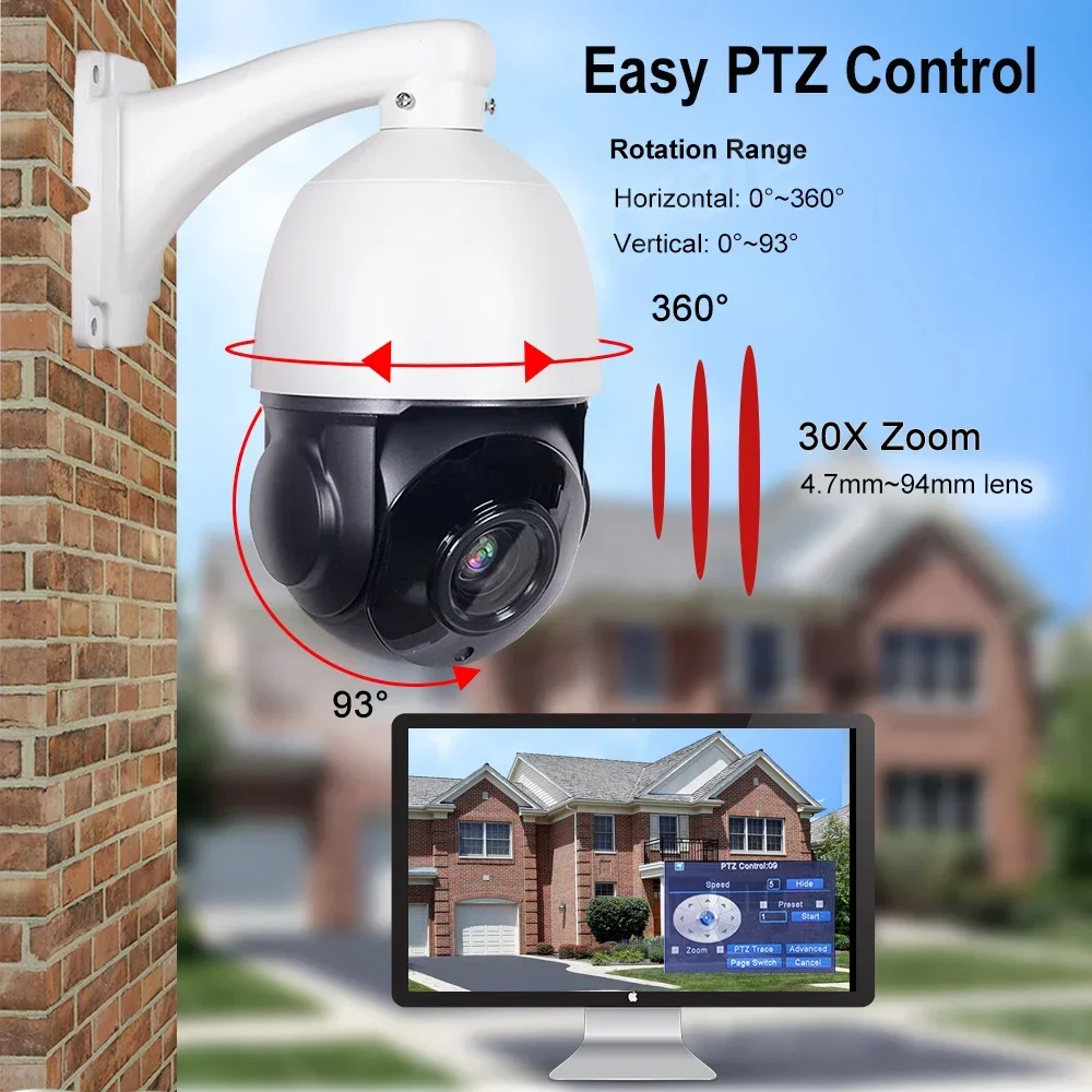 AHD 5MP Speed Dome PTZ Camera AHD CVI TVI CVBS 4IN1 Outdoor Video Surveillance Camera 30X Zoom Auto Focus Coaxial RS485 PTZ Cont
