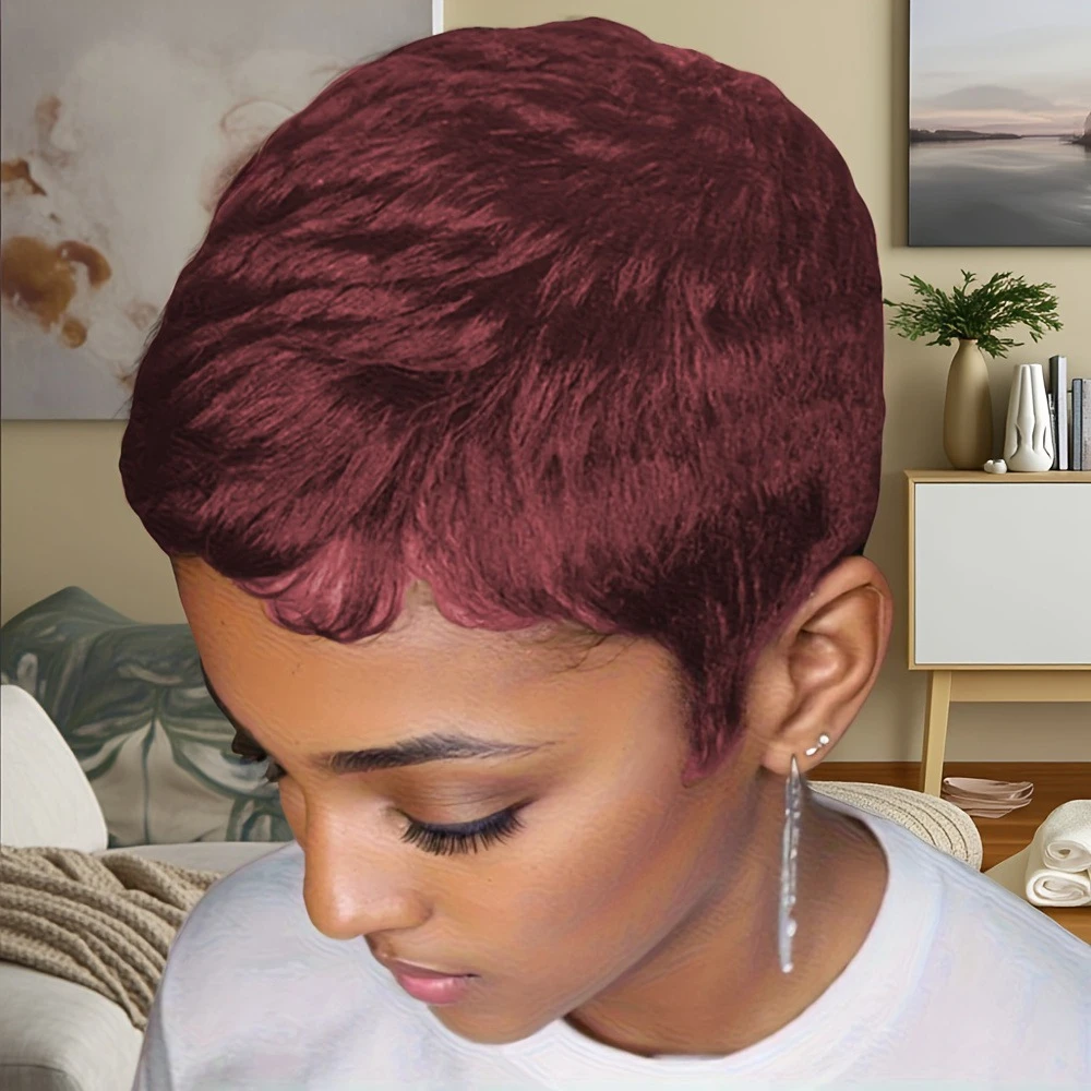 

Парик из натуральных волос, парик с стрижкой пикси, короткие вьющиеся волнистые парики из натуральных волос для женщин, полный машинный парик, плотность 150%, 4 дюйма