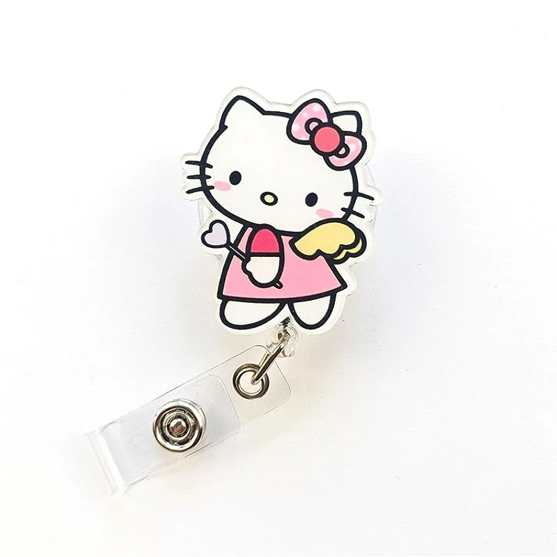 Sanrios hellokittys mymelody Badge cute melody Reel Retractable ID Name Card Clip for Nurse Badge Working Permit Pass Card Clip