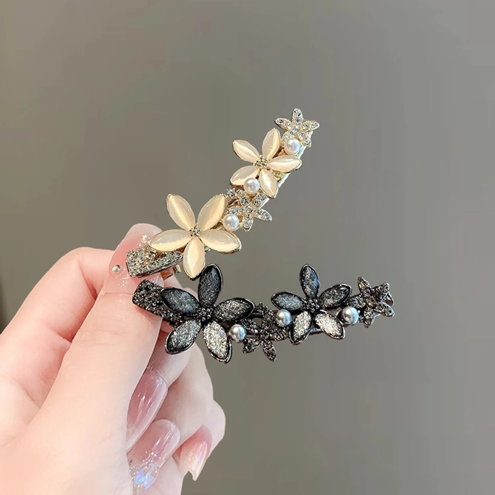 

Pearl Rhinestone Flower Hairpins High End Women'S Side Bangs Duckbill Hair Clip Hair Accessories New