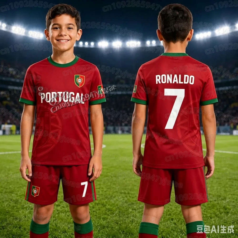 2026 Ronaldo Nr. 7 Fußballtrikot-Set mit Shorts für Damen, Herren und Kinder, Portugal-Fan-Set, T-Shirt und Trainingsanzug, 2-teiliges Set – Detail 17