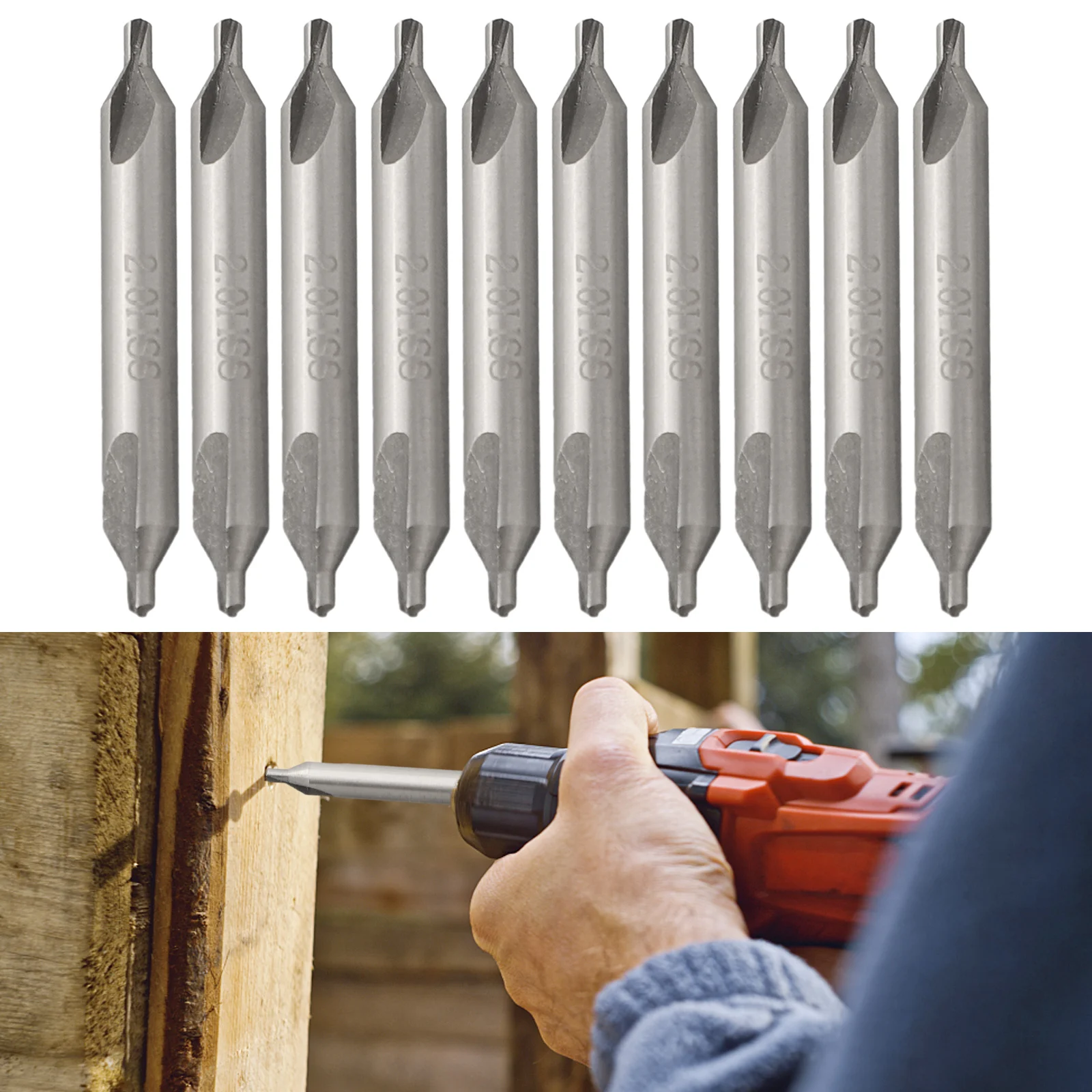 10pcs 60 Degree High Steel Center Drill Bits 2mm Combined Countersink For Metal Working Drilling Tool Set