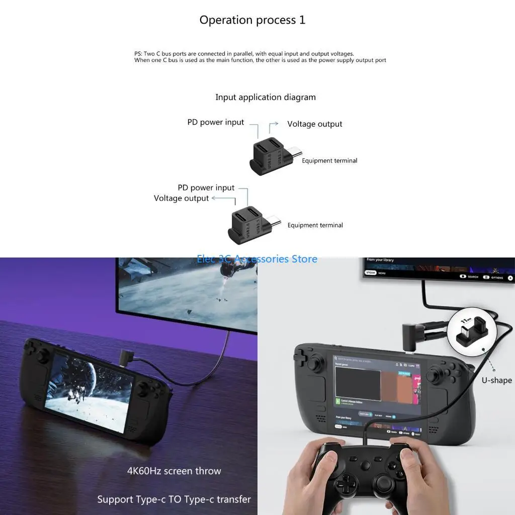 Y51A Docking Station For Steam Deck 2-in-1 USB Type C Chargers One-out Two Adapter Game Console Cellphone Tablets Accessory
