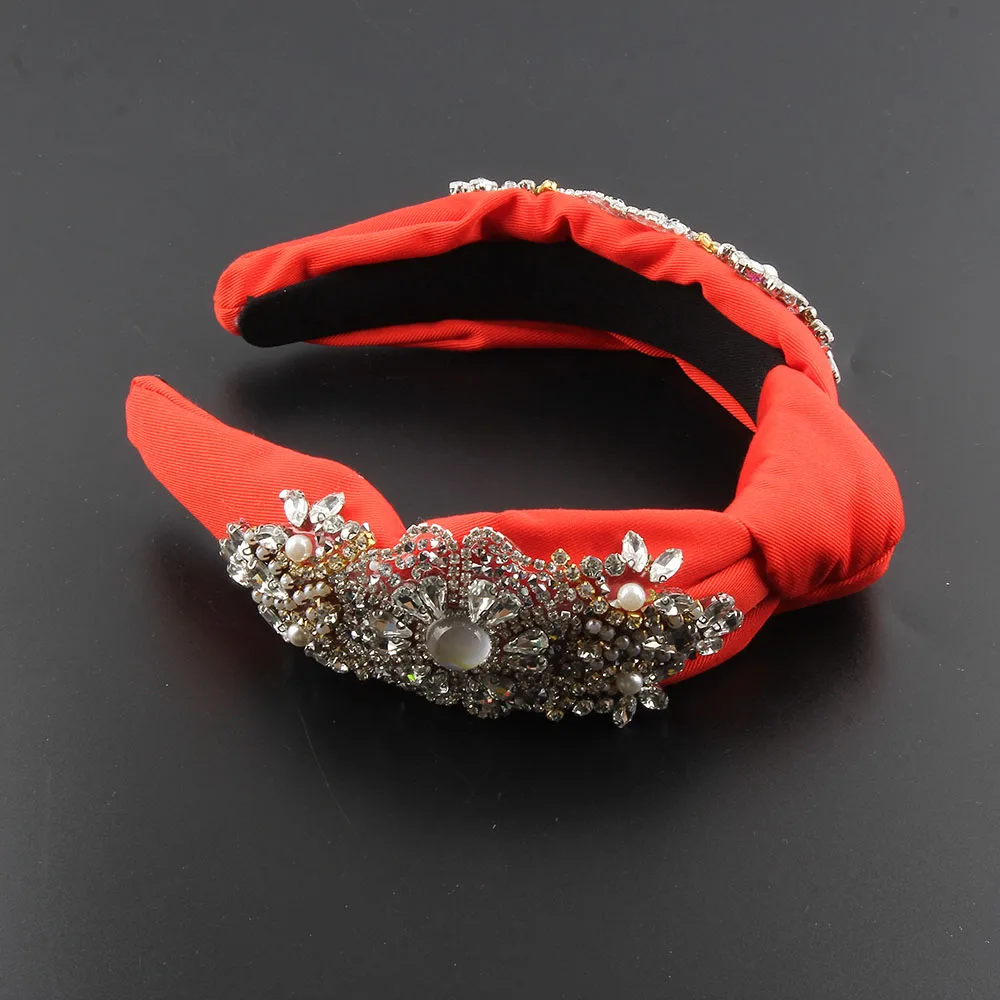 New Hand Sewing Flower Pearl Rhinestone Headband Knot Cloth Hairband  Hoop Bands For Women Wedding Hair Accessories 178