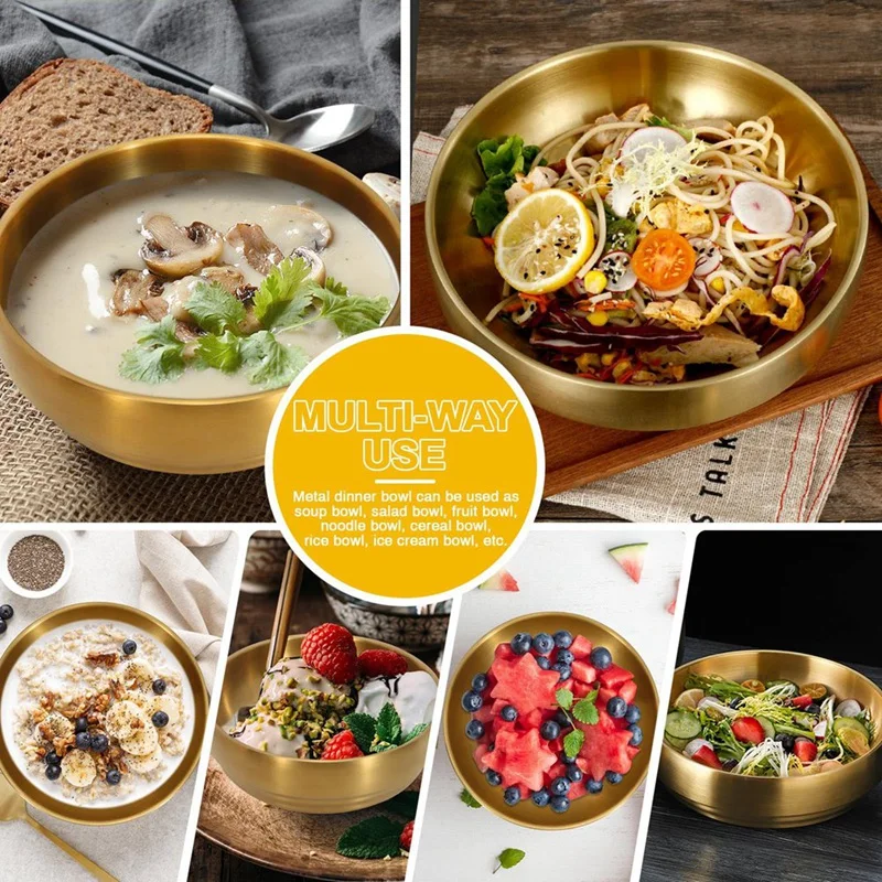 7.3In Gold Large Stainless Steel Soup Bowl, 35OZ Double Walled Sashimi Dish, Unbreakable Bowl for Restaurant Home-A74P