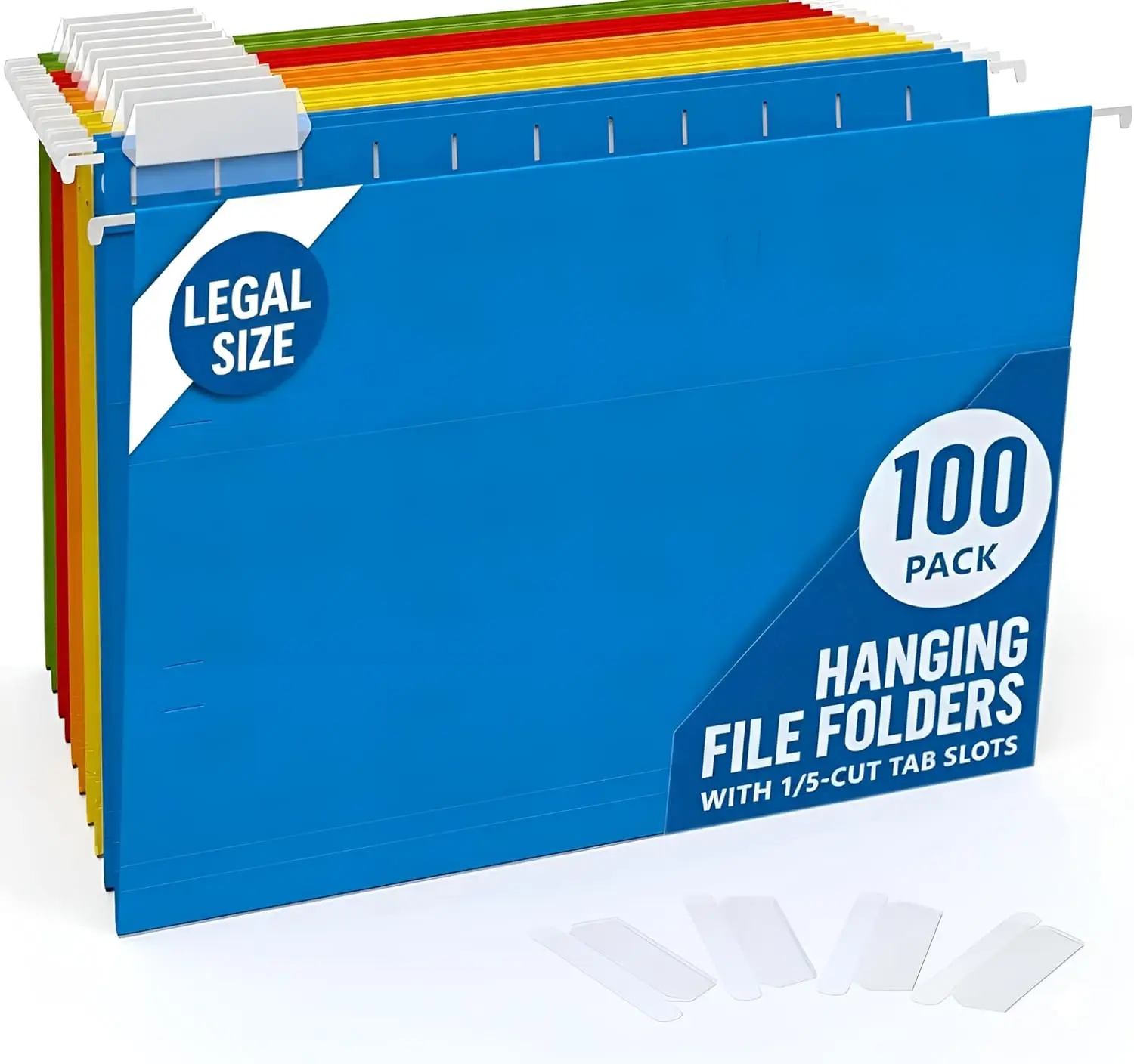 

100 Pack Legal Size Hanging File Folders with 1/5-Cut Adjustable Tabs, Colored File Hangers for Cabinet Organizer