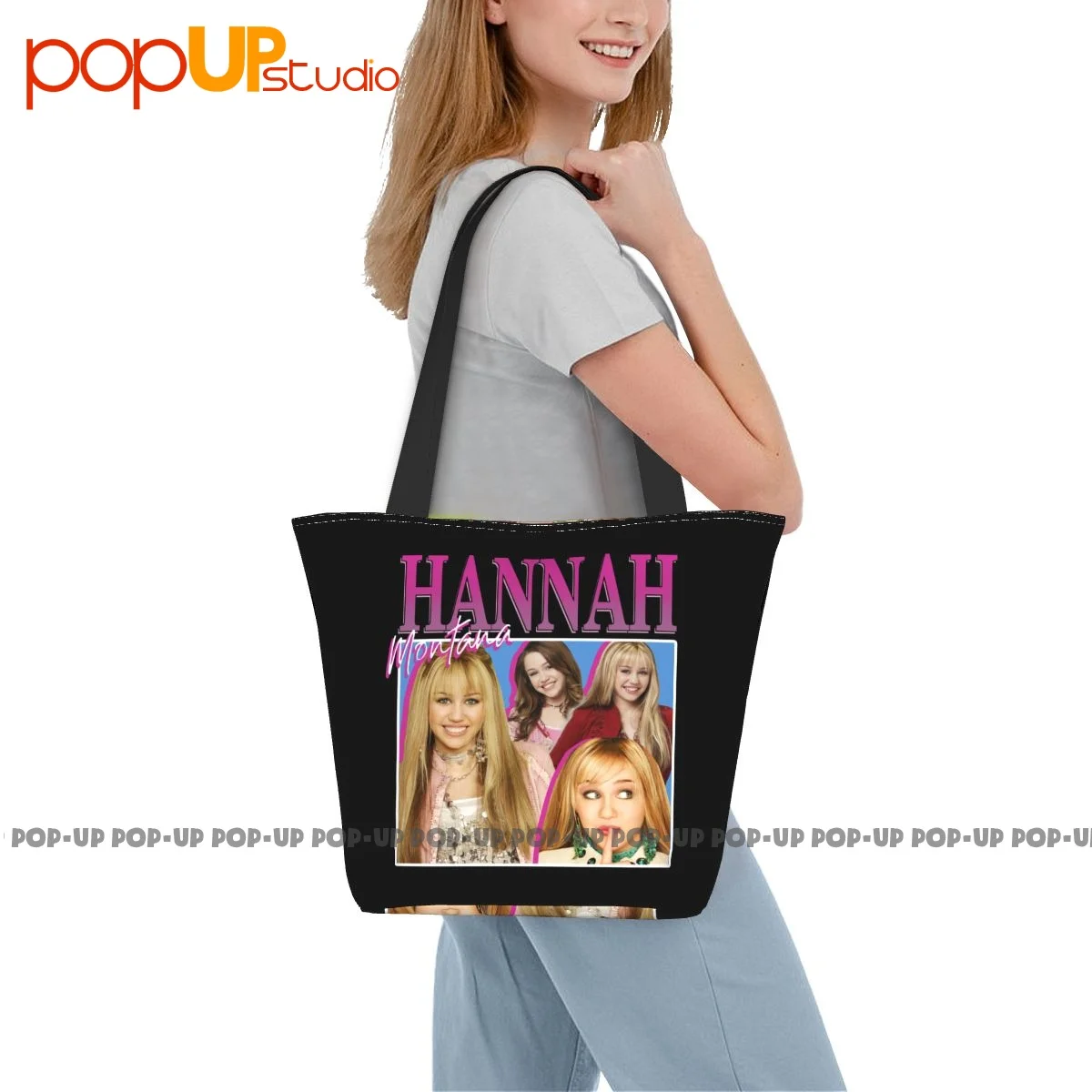 Hannah Montana Miley Cyrus P-197 Fashion Handbags Polyester Shopping Bag Supermarket