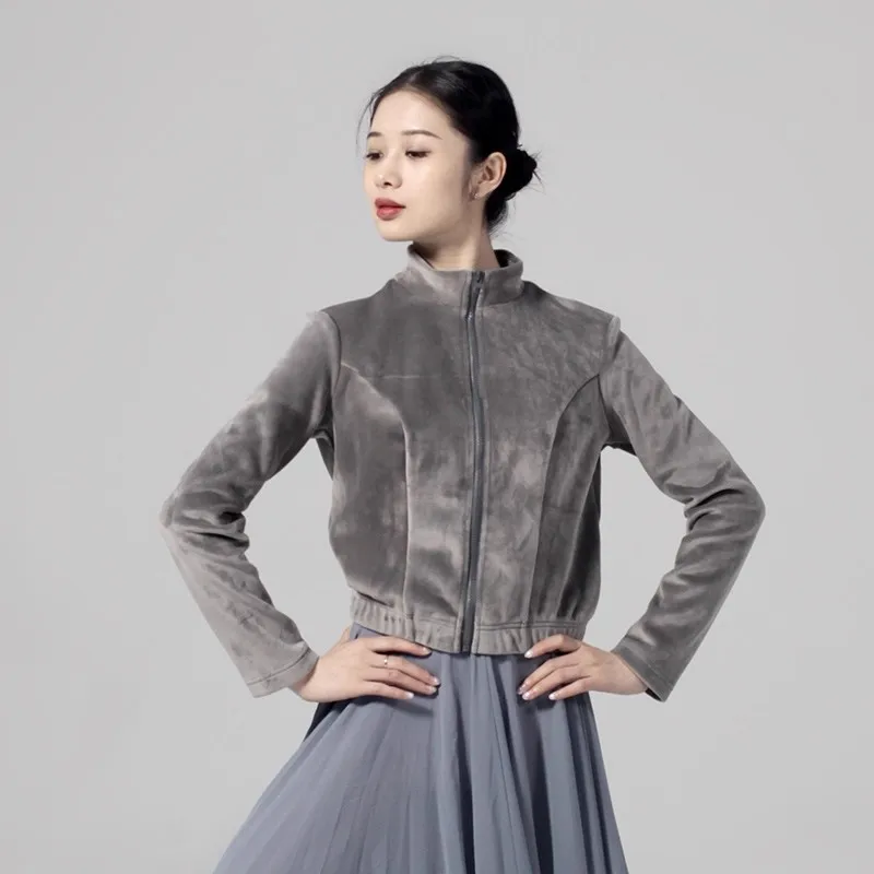 Nieuwe volwassen danspraktijkkleding lange mouwen top herfst en winter balletkleding opstaande kraag dansjas verdikt