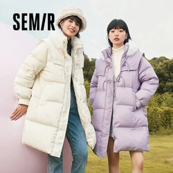 Semir Down Jacket Women Long Sweet Gentle Fur Collar Three-Proof 2023 Winter New Loose Horn Plate Button Jacket