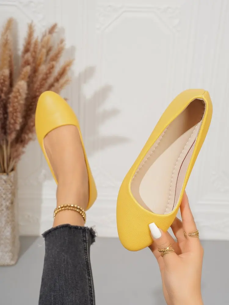 Einfarbige Ballerinas für Damen mit spitzer Zehenpartie, leicht und bequem, zum Hineinschlüpfen, für Alltag, Büro, Schule und Reisen – Detail 16