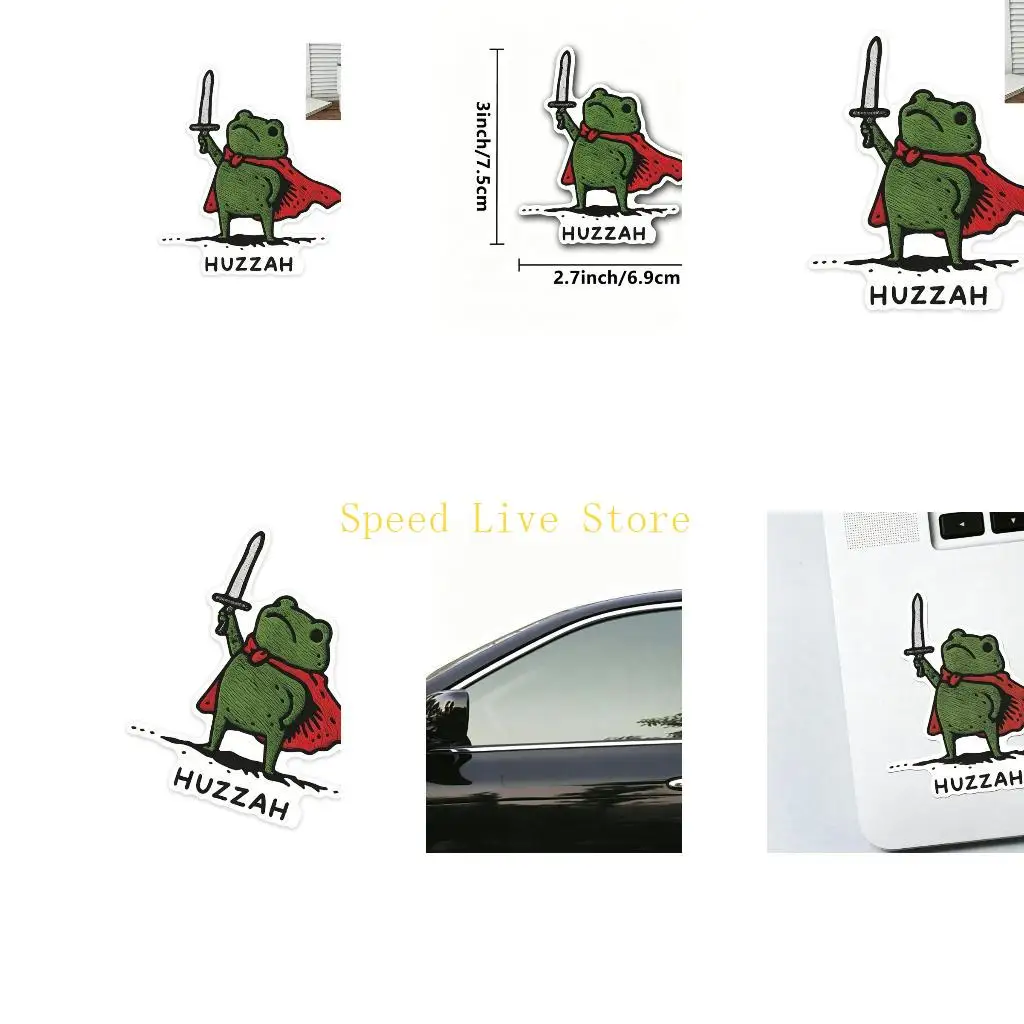 547C Small Frogs Graphics Sticker Green Frogs With Swords and Red Design Single Paper Decal for Car Dashboard Accessories Cup