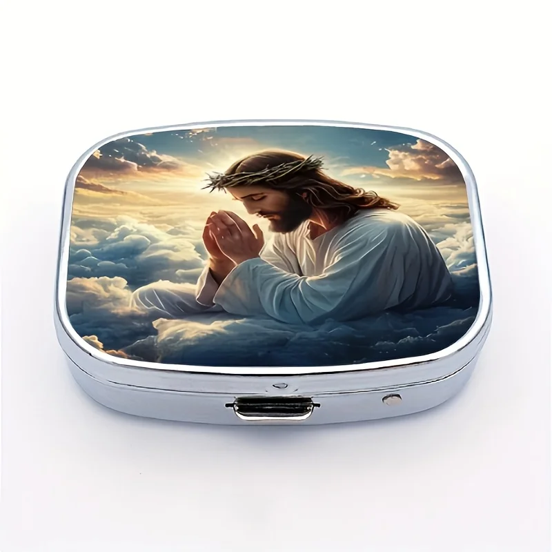Plane 1 Charming Escape, Yunxiangjia Storage Box, 2-Compartment Square Mini Dispensing Box, Prayer Print Pattern Portable and Decorative Vitamin Storage Box, Suitable for Storing Jewelry, Pockets or Wallets for Unique Travel