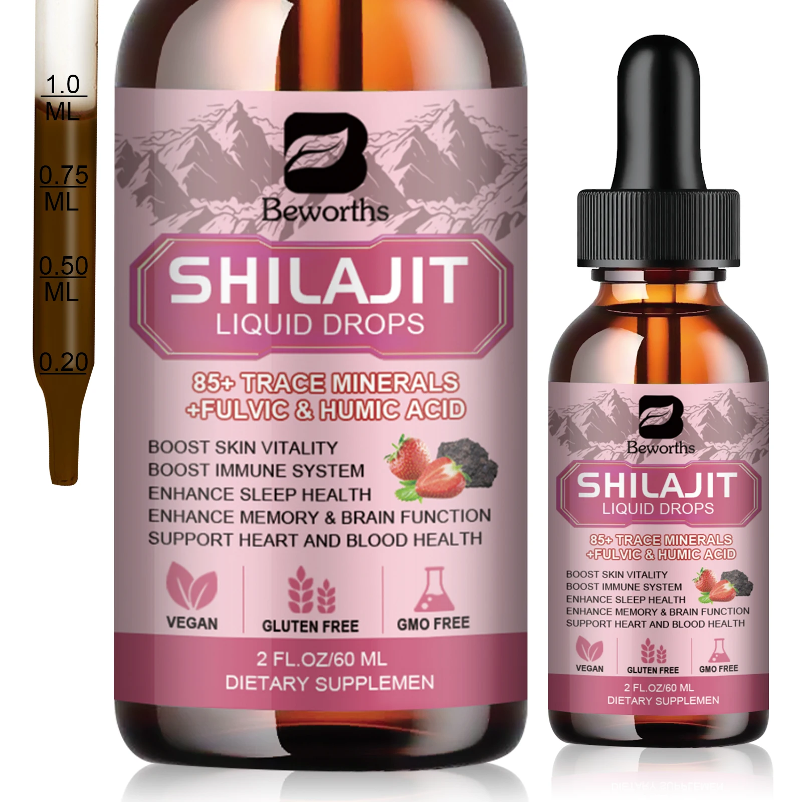 BEWORTHS Himalaya Original Pure Shilajit Drop arricchito naturalmente con acido fulvico e 85 + tracce di minerali, senza glutine