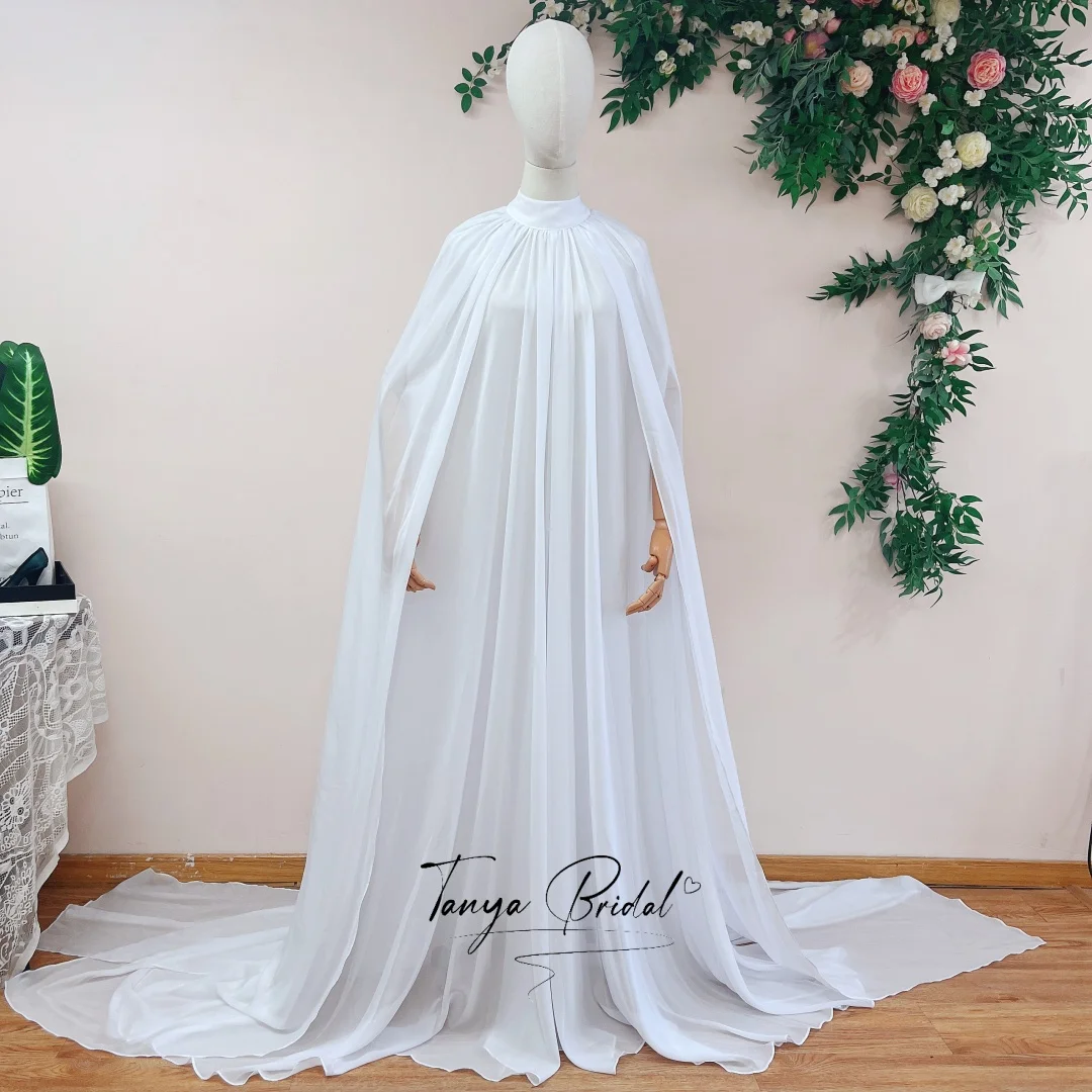 Chiffon High Neck Long Wedding Bridal Cape Bolero Jacket Floor Length Accessory for Brides