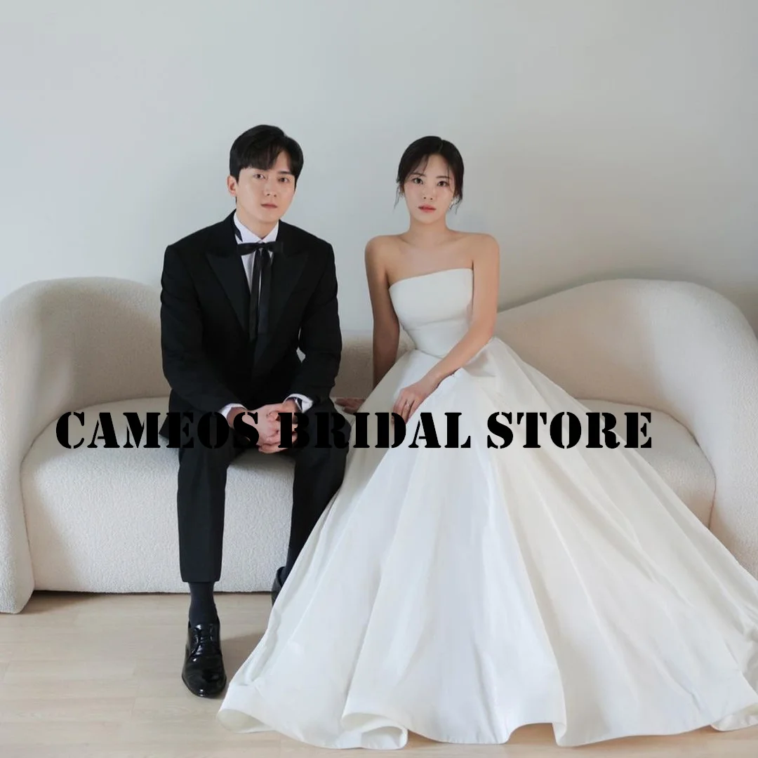 

SONDR Custom Made Sleeveless Strapless Wedding Dresses A-Line Satin Elegant Evening Ivory Bride Gowns Women Bridal Dresses