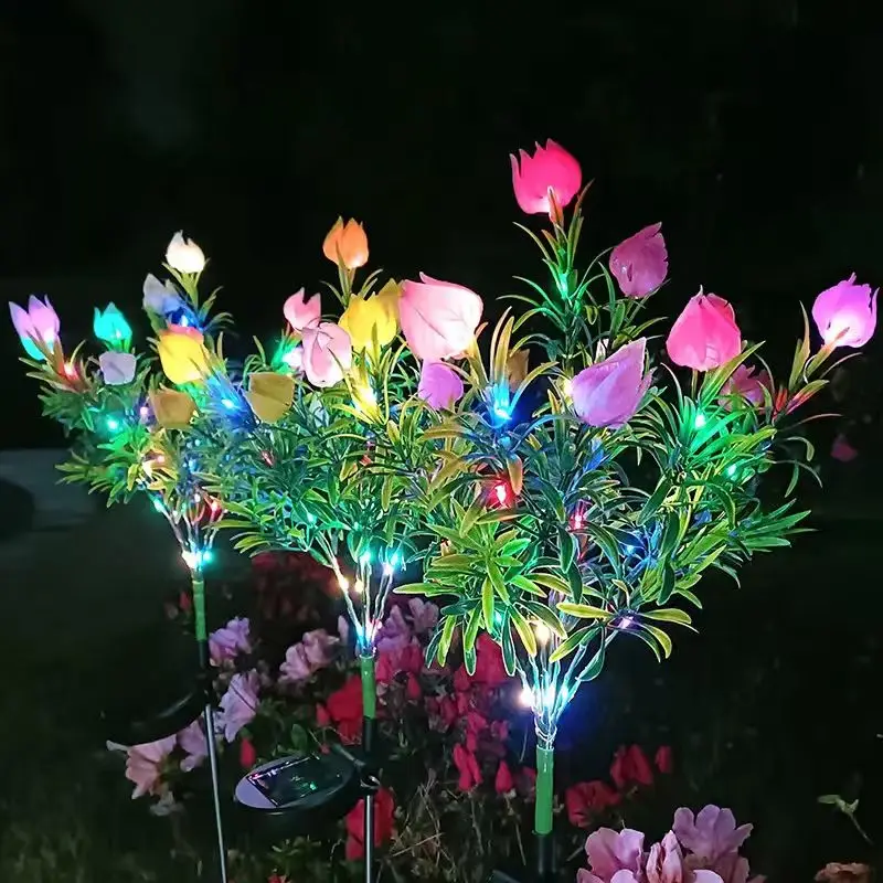 LED Gardenia Solar Lamp Waterproof Lawn Courtyard Garden Wedding Birthday Festival Ground Plug Decor Flower Lamp