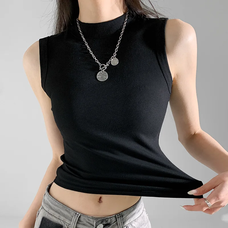 Strictly Selected Popular Round Neck Sling Vest Women's Summer Thin Outer Wear Threaded Bottoming Shirt Slim Sleeveless Top