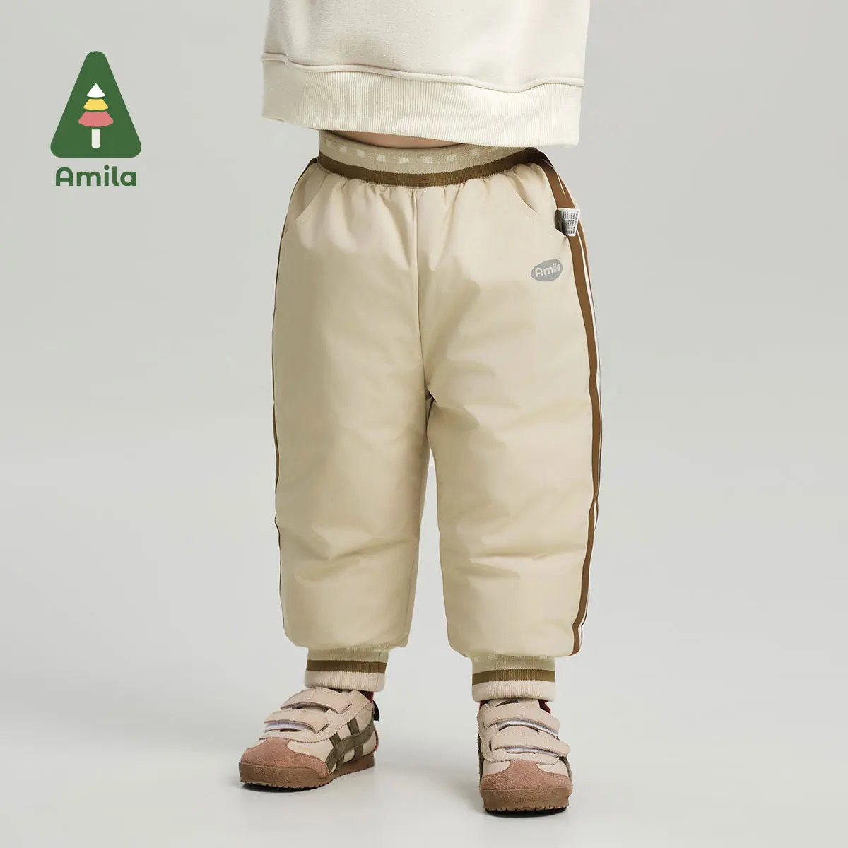 Amila Baby Down Pants 2024 Winter New High Quality Boys Solid Color Warm Texture Skin-Friendly Loose Casual Children‘s Pants