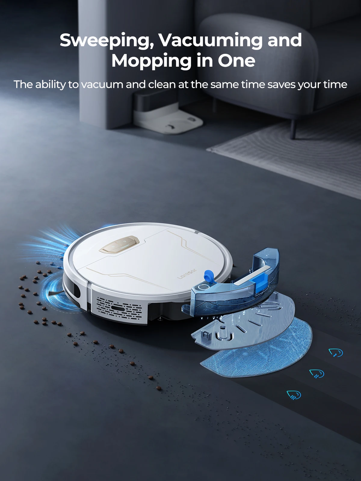 Laresar 3S Robot Vacuum Cleaner Mop, 5000Pa Cordless APP Control Smart Planned Electric Washing for Home Floor Carpet Cleaning