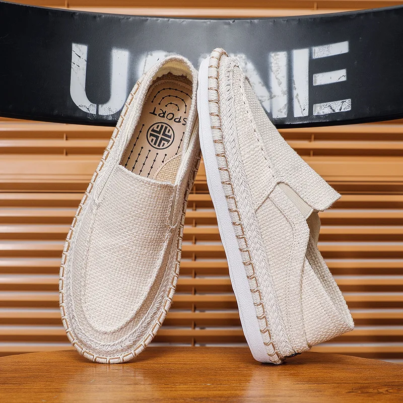 

Весенне-летняя мужская обувь, льняная повседневная обувь, модные дышащие лоферы без шнуровки, крутая рыбацкая обувь на плоской подошве