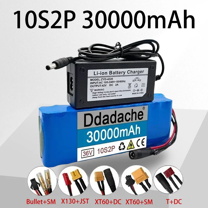 

100% New 36V 30000mAh 18650 rechargeable lithium-ion battery pack 10S2P+charger can be used for electric scooter bicycles