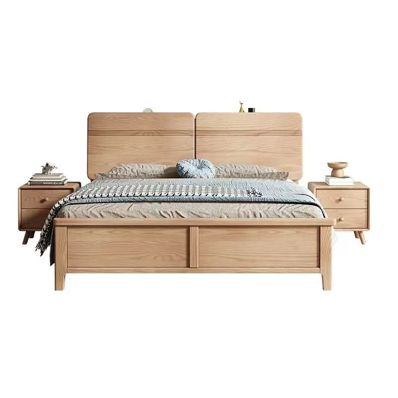 ￥#Nordic Bed Lit 2 3 Places Bedroom Furniture King Size Storage Ash Bed Frames With Lamp Hydraulic Box Wooden Beds Set