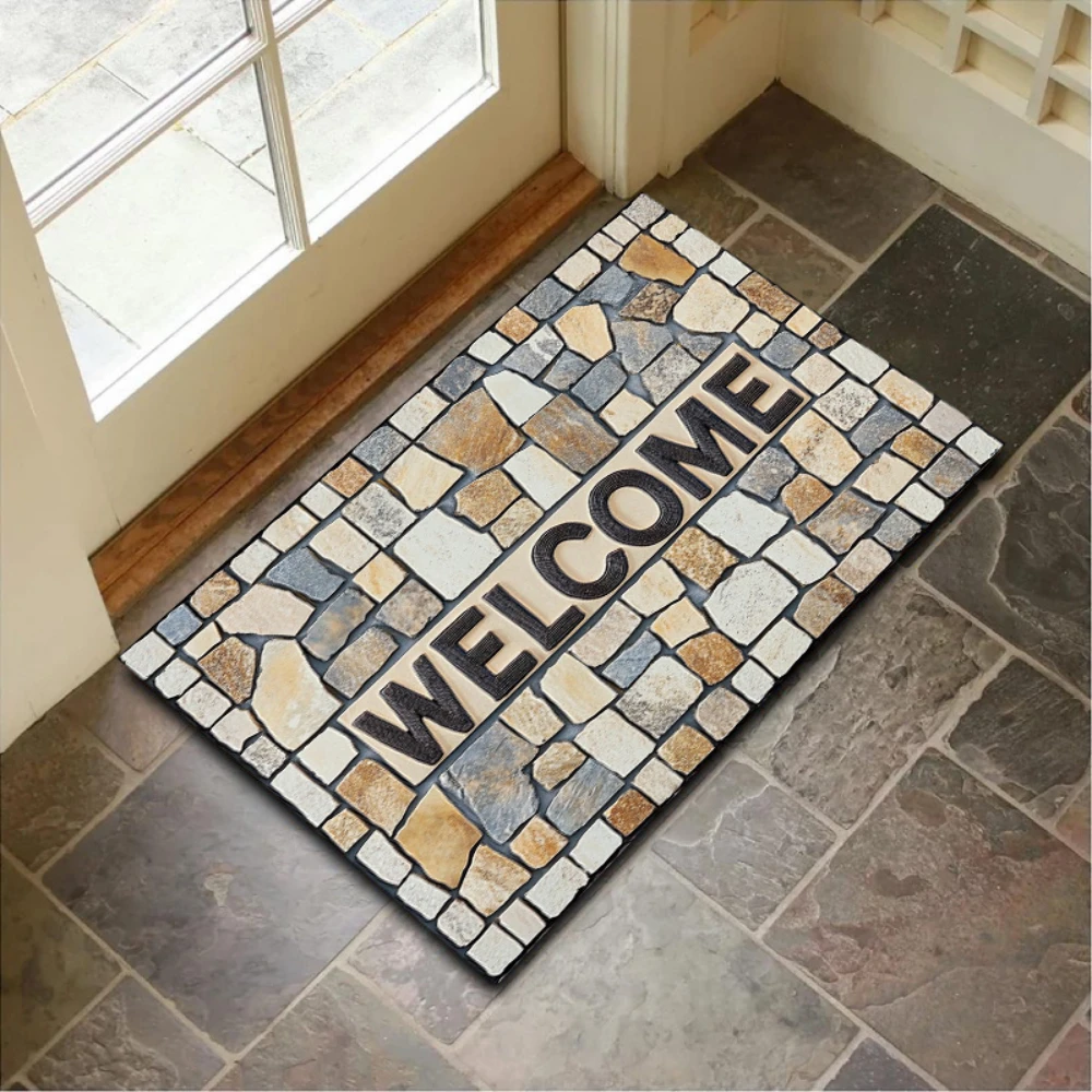 Creative Stone Block Assembly Welcome Rug Living Room Bedroom Floor Mat Kitchen Nonslip Mat Home Decor Kitchen Nonslip Door Mat