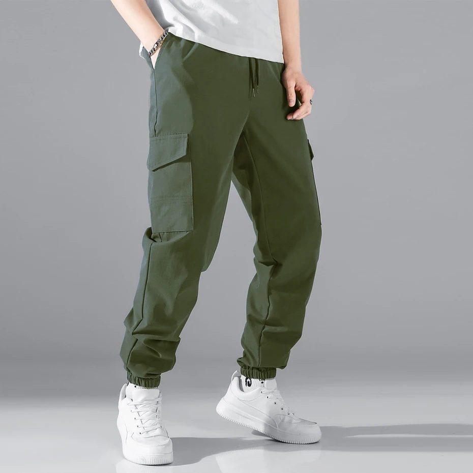 Jogger Pants Men Cargo Pants Fashion Casual Solid Color Sweatpants Male Stretch Waist Trousers