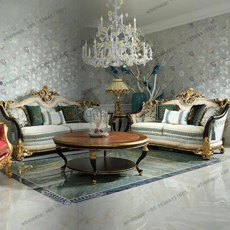 European living room furniture solid wood hand-carved living room round tea table high-end coffee table
