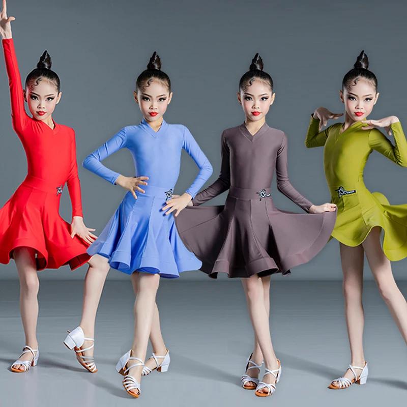 

4 Colors Girls National Standard Ballroom Dance Competition Dresses Children Salsa Samba Chacha Latin Dance Costume SL6463