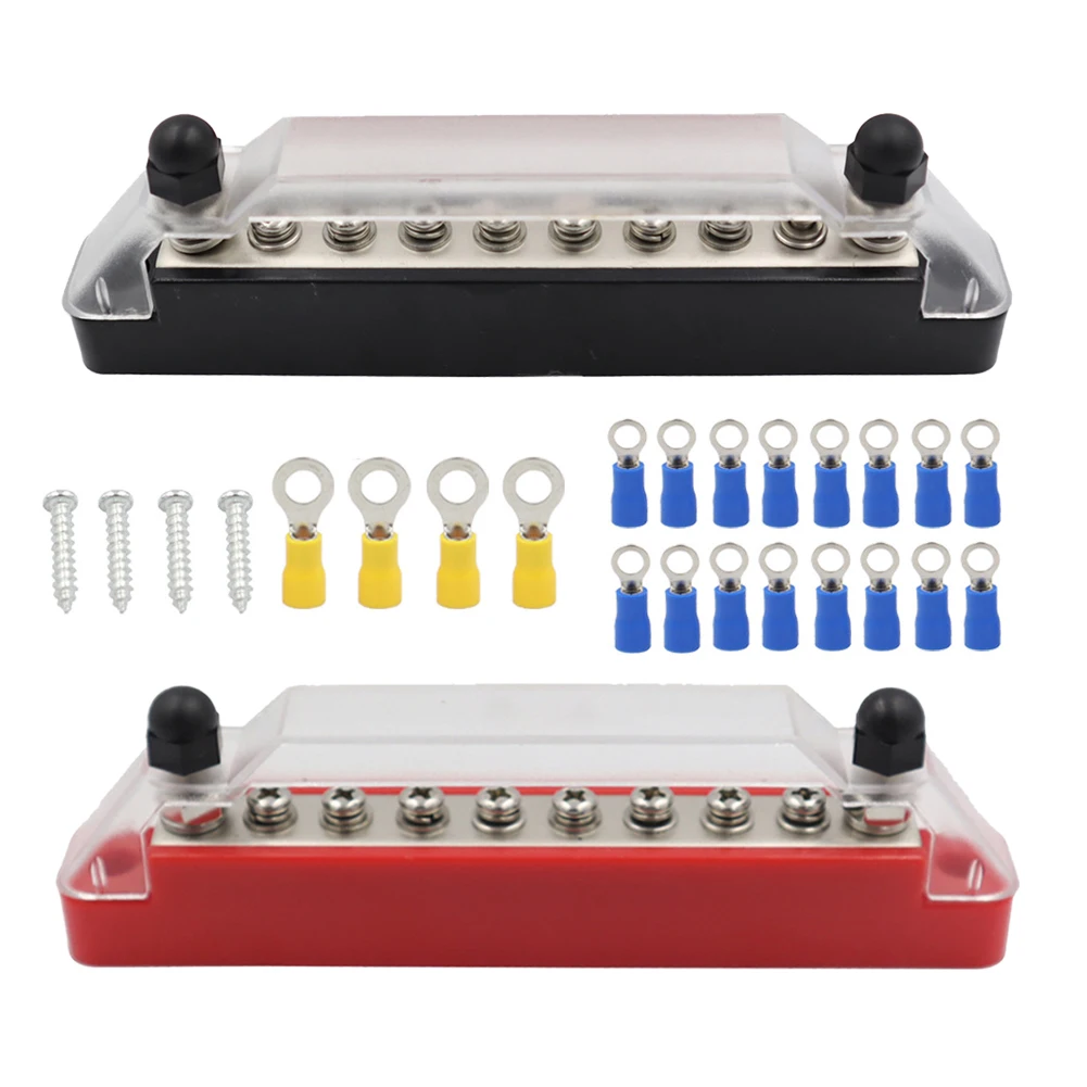 

10 Way Style A Red & Black Car Boat Marine Power Distribution Terminal Block Bus Bar 150A 48V DC
