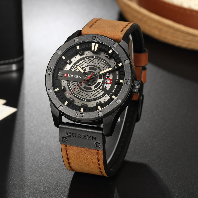 

CURREN 8301 Classic Fashionable Men Quartz Watch Calendar Waterproof Casual Leather Strap Watches for Man Relojes Para Hombres