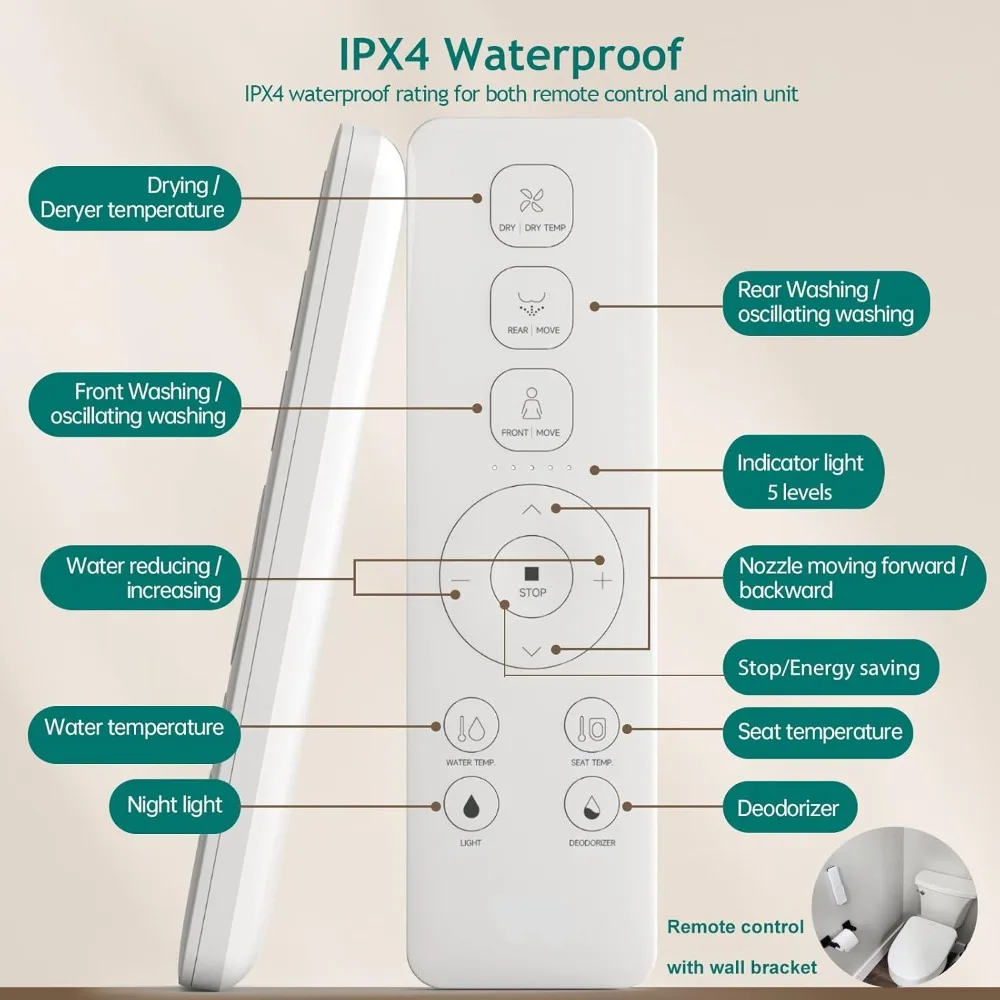 

Smart Electric Bidet Toilet Seat with Self-Cleaning Nozzle, Warm Water, Air Dryer, Deodorizer & LED Night Light