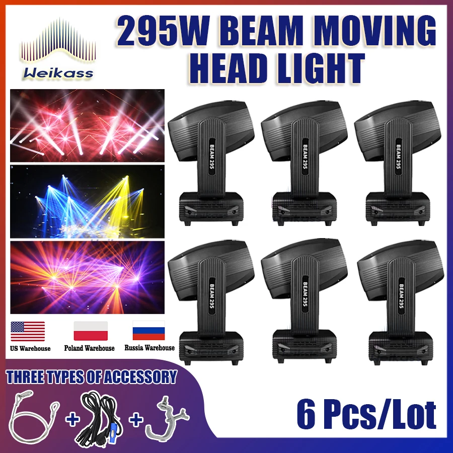 

6Pcs/Lot Beam 295W 14R Zoom Spot Moving Head Lyre Stage Lighting 13 Gobo Plate Honeycomb Prism Rainbow Frosted Effect Party Dj