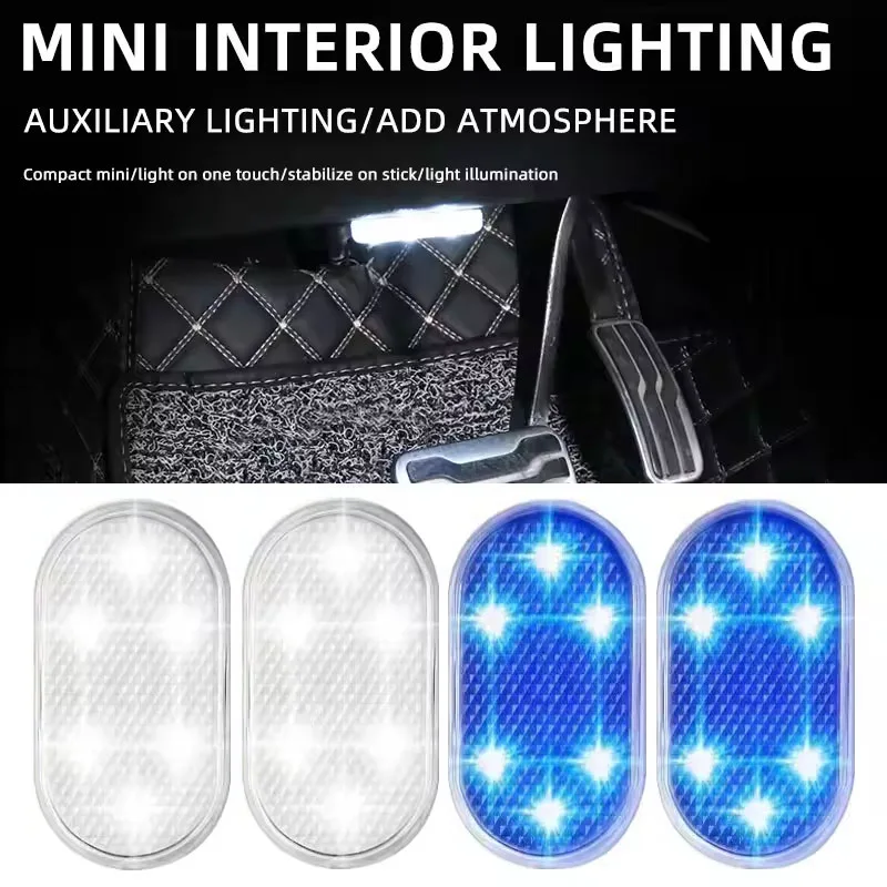 2/4Pcs Car Interior Atmosphere Lights Finger Touch Sensor Mini LED Reading Lamp USB Charging Auto Door Light Roof Ceiling Lamp
