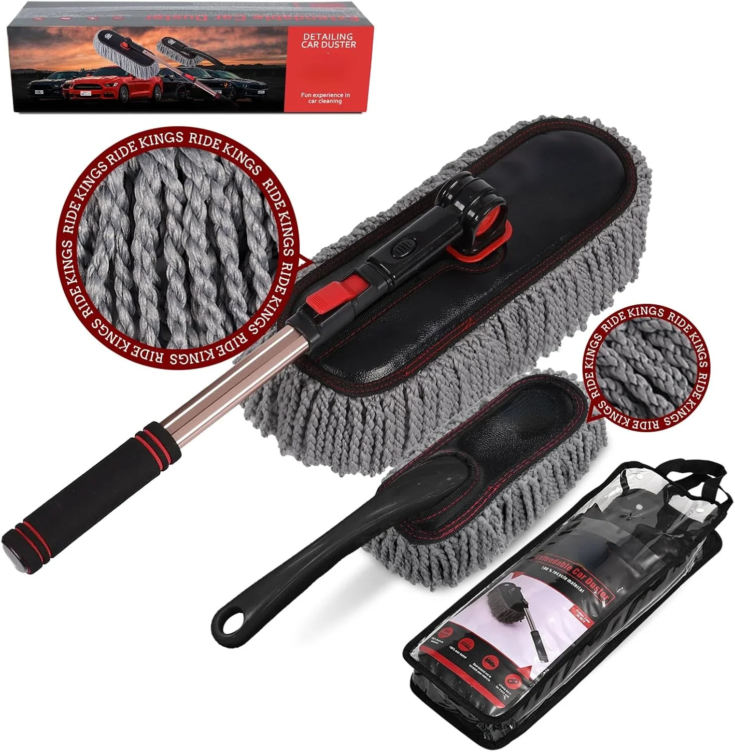 Car Duster Set,Car Duster Exterior Scratch Free with Extendable Handle,Large and Small Car Brushes Remove Dust