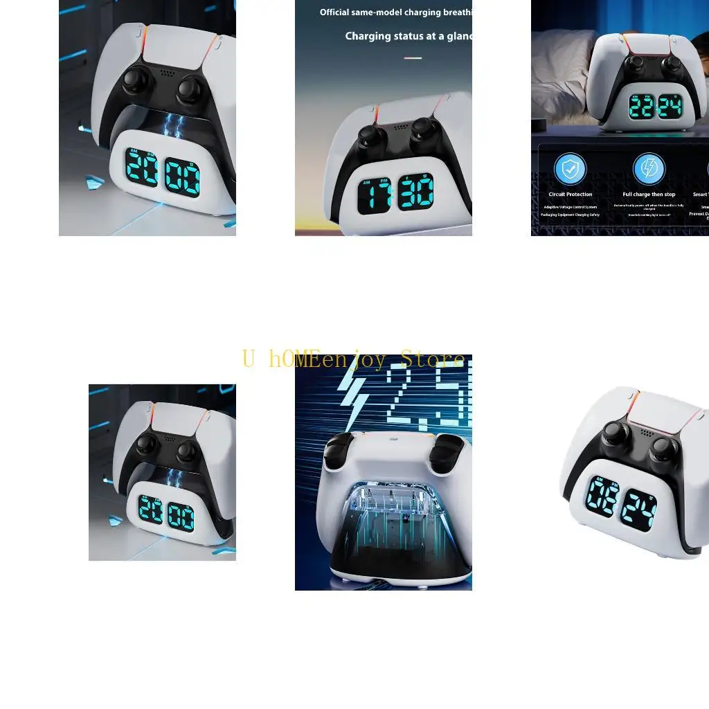 B0KF Charging Dock Station Charging Stand with Time Display Clock & Light