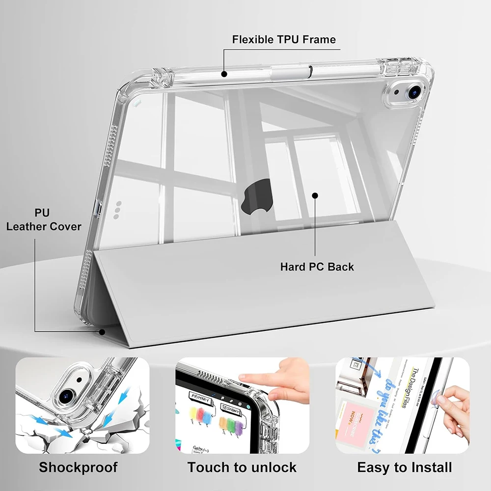 حافظة لجهاز iPad (A16) 11th/10th Gen (2025/2022)، لجهاز iPad 5th/6th/7th/8th/9th Gen، لجهاز iPad Air 4/5/6/7، غلاف شفاف صلب #4