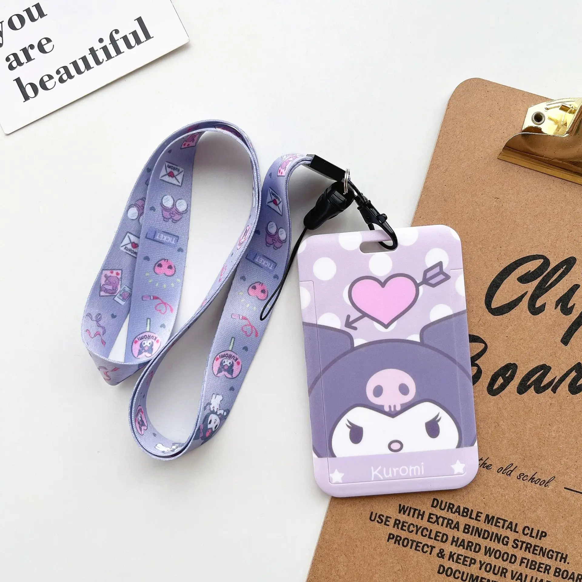 Sanrio Cartoon Protective Case Hello Kitty Kulomi Melody Figure Meal Bus Card Holder Lanyard ID Anti-lost Pendant Keychain