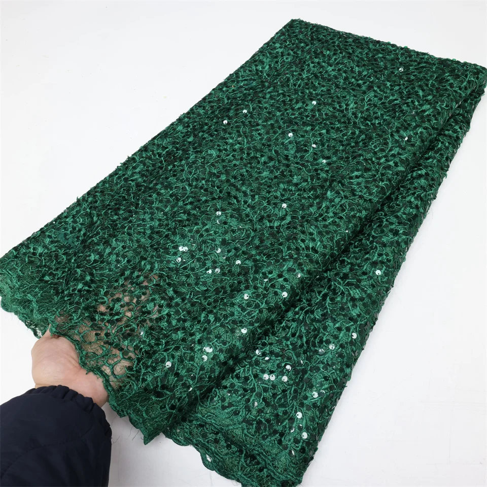 2024 High Quality African Green Cord Embroidery Lace Fabric French Mesh Nigerian Sequined Fabric For Wedding Party Sew LY2128