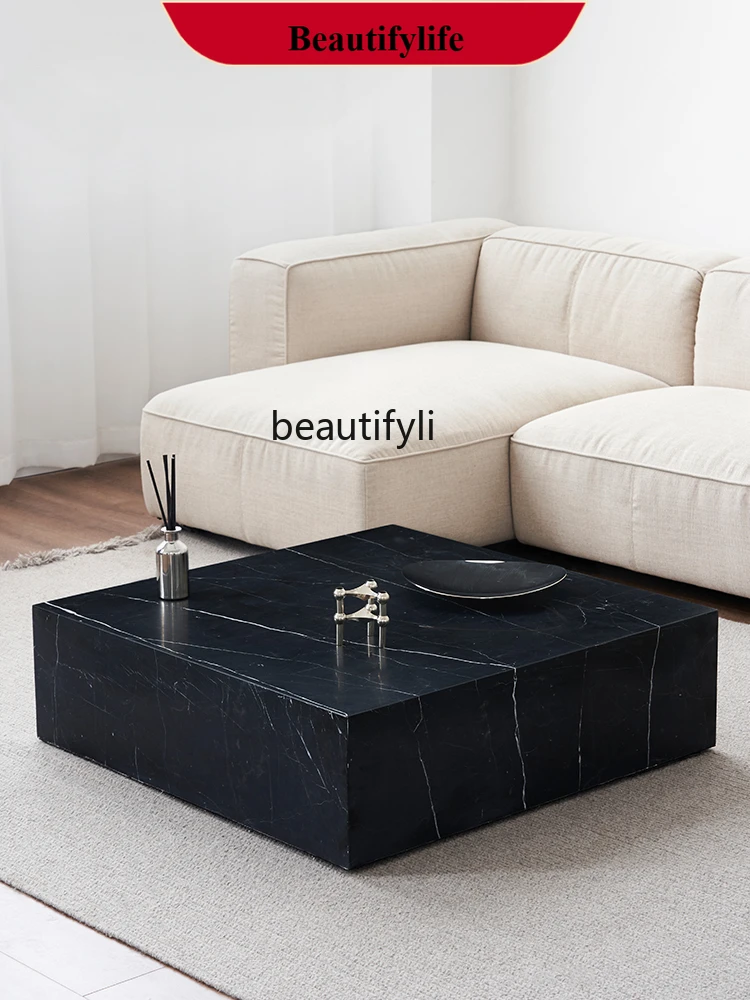 

Marble Coffee Table Square Table Black Modern Simple and Light Luxury Style Rectangular Side Table G1218
