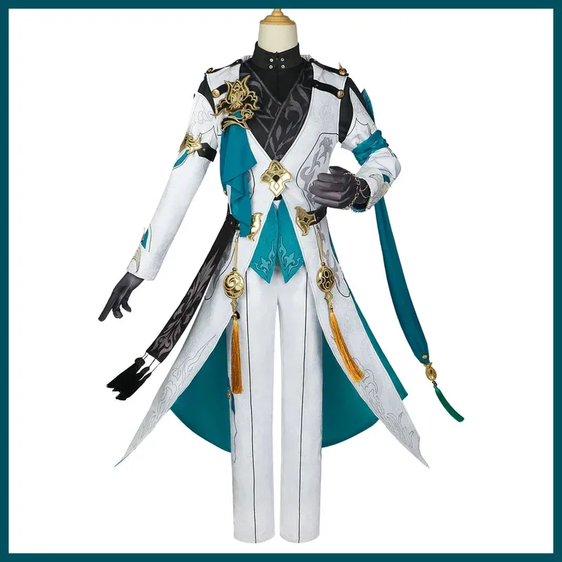 Juego Luocha Honkai: disfraz de Star Rail, disfraz de Xianzhou Luofu Luo Cha, capa blanca, uniforme, peluca, zapato, traje de Carnaval para hombre de 5 pies