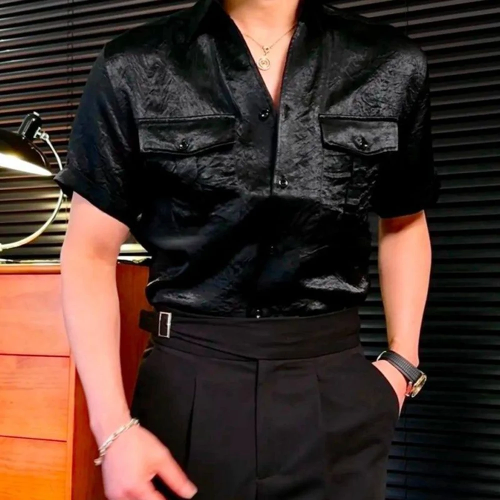 

Mens Shirt Acetate Fiber Plain Shirt Summer Daily Versatile Casual Solid Color Outdoor Short-Sleeved Top Men'S Clothing 2025 New